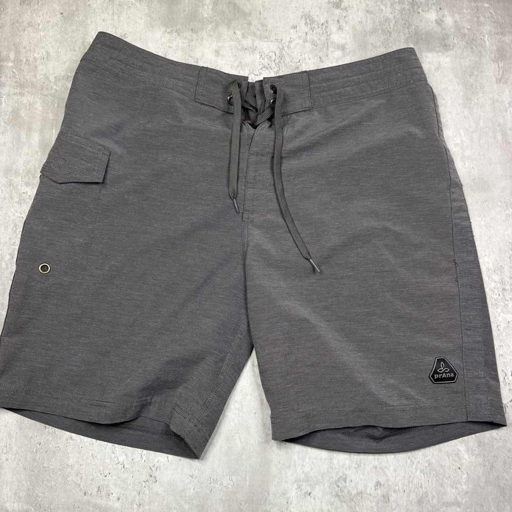 PrAna Shorts Mens 36 Gray Boardshorts Swim Trunks Stretch Pocket Quick Dry